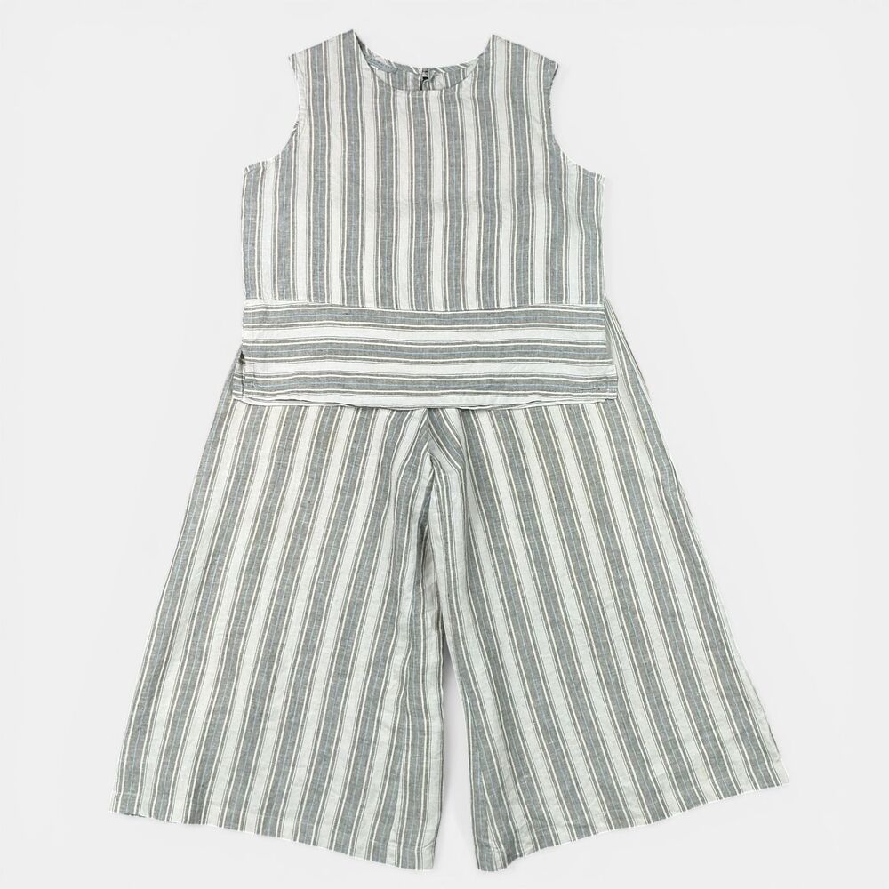 Bryn Walker Linen Pants and Top Set sz S Grey Stripe Sleeveless Wide Leg Pull On